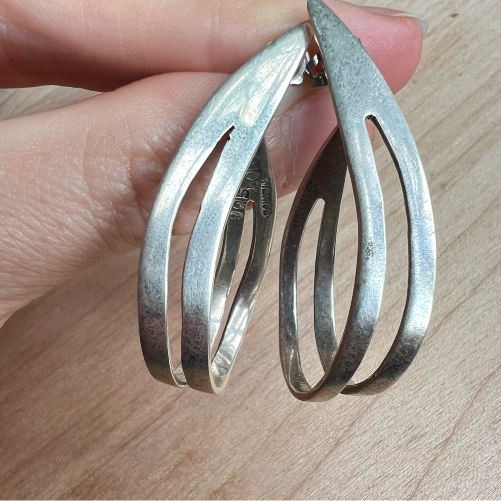 Taxco Silver Open Teardrop Hoop Earrings